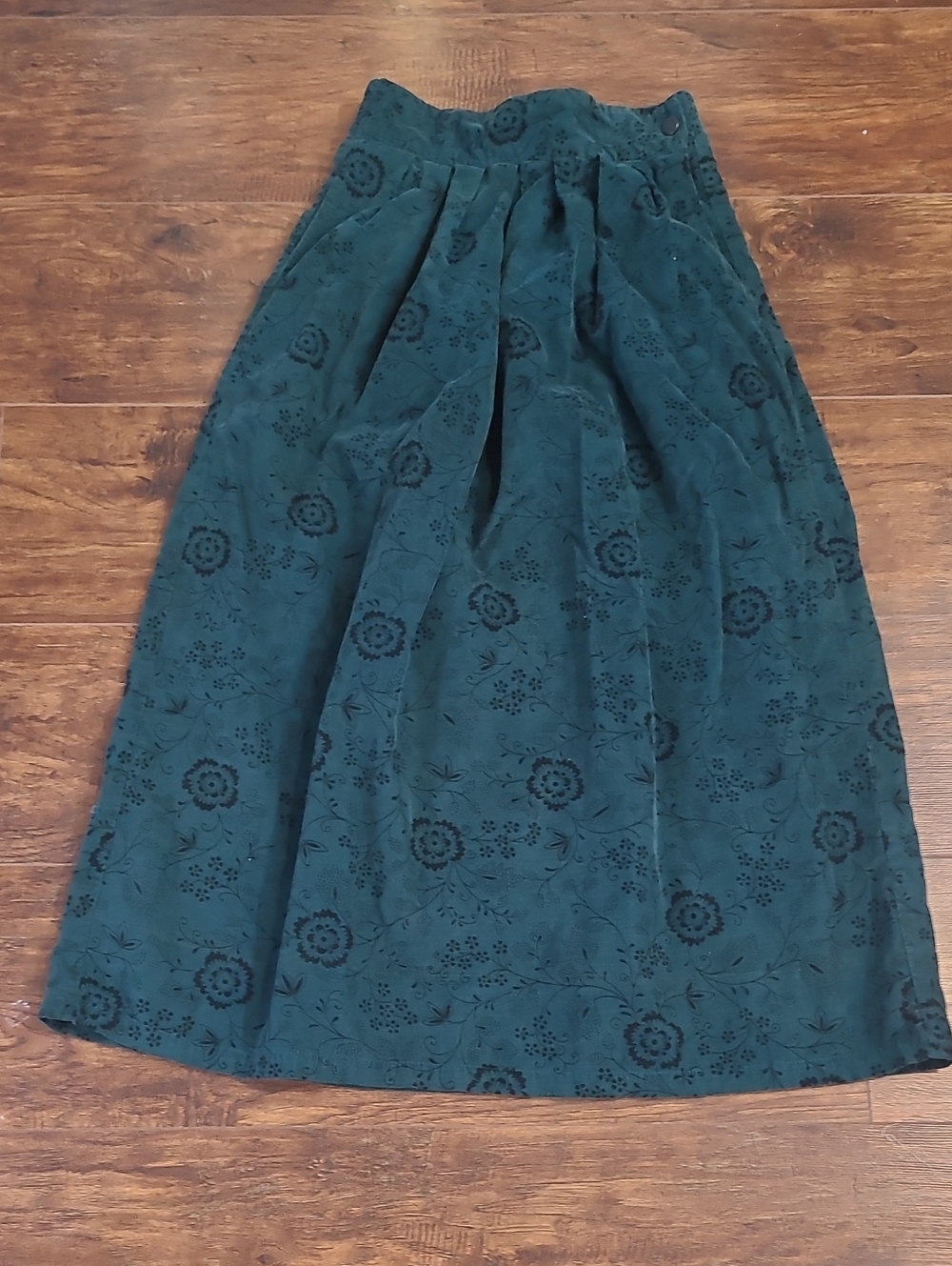 Putumayo Vintage Women’s Dark Green Floral A-Line Skirt Cottpn Size Xs